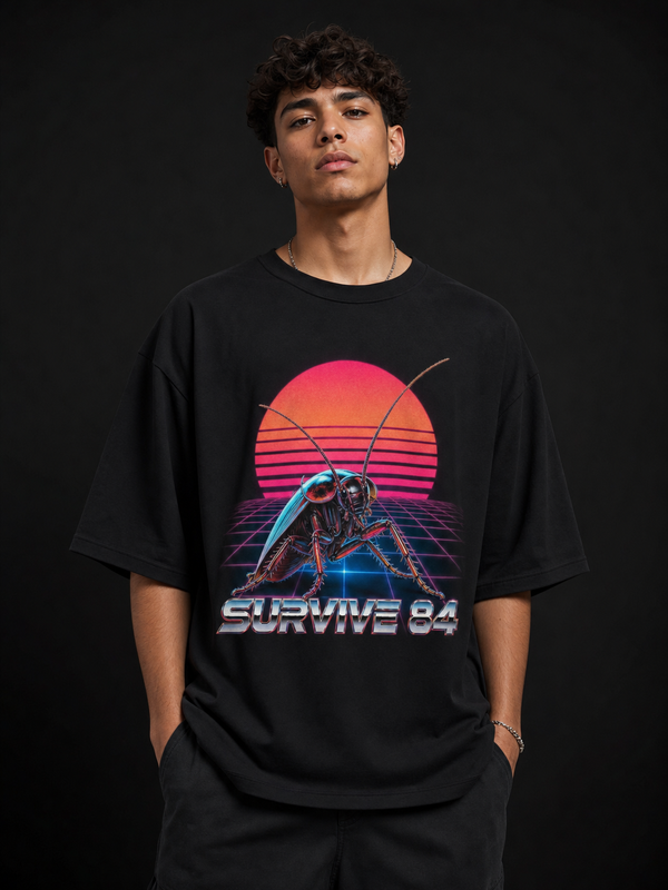 Synthwave Roach – Cockroach Janta Party Oversized T-Shirt